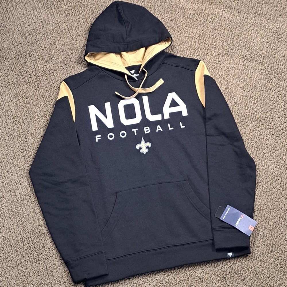 NEW Fanatics New Orleans Saints NOLA Football Hoodie Mens Medium NFL Black Gold